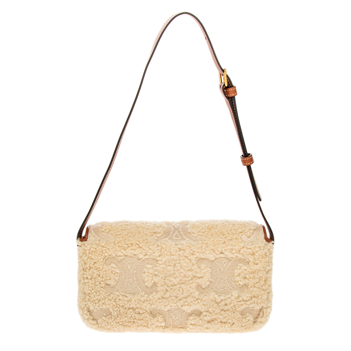 Tan Calfskin Cream Shearling Claude Shoulder Bag