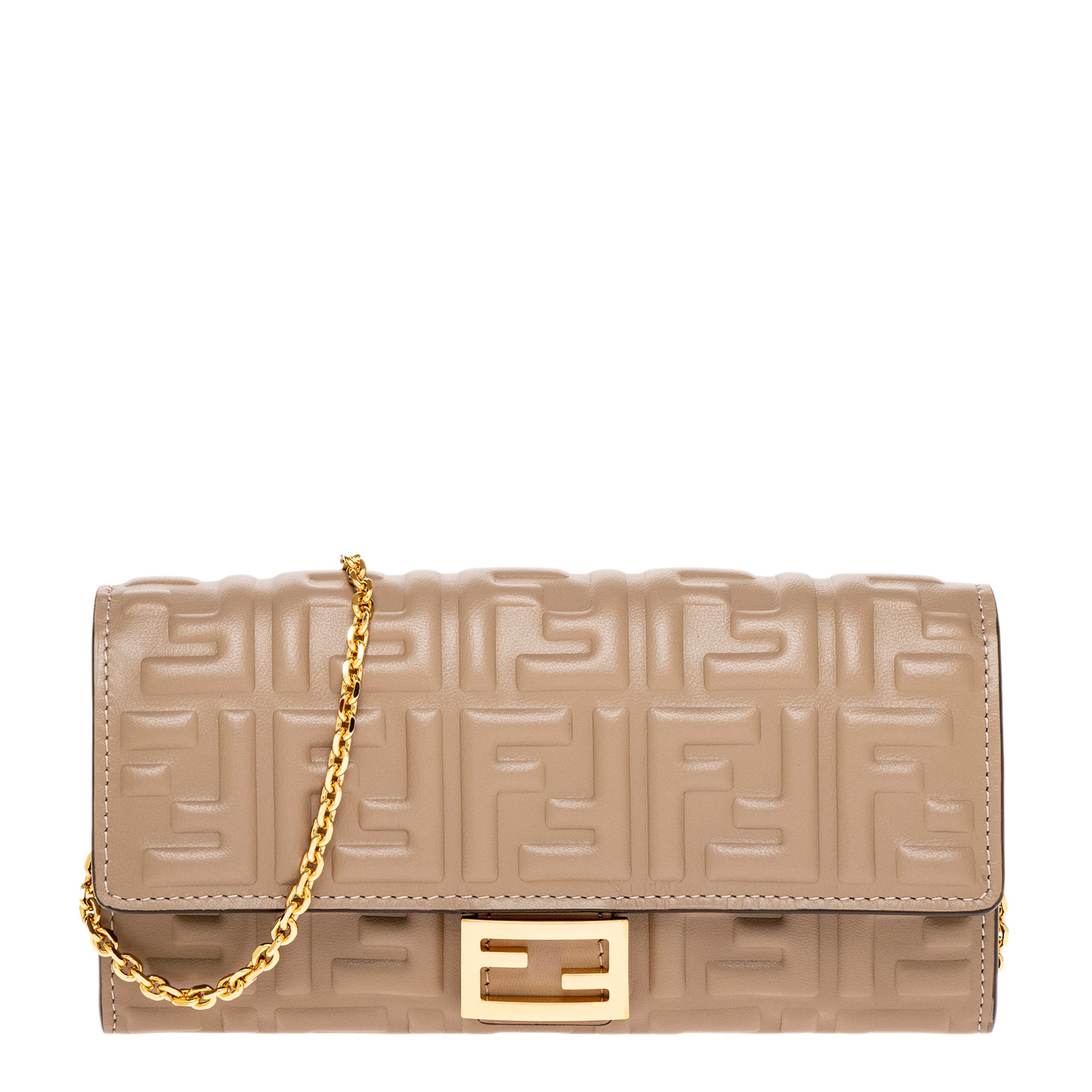 Fendi Dove Gray Nappa Baguette Continental Wallet With Chain