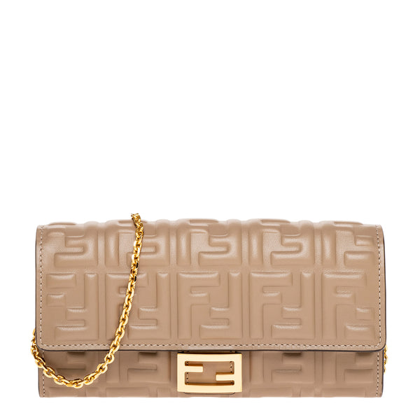 Fendi Dove Gray Nappa Baguette Continental Wallet With Chain