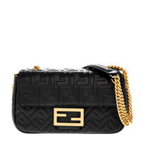 Black Nappa Midi Baguette Chain Bag