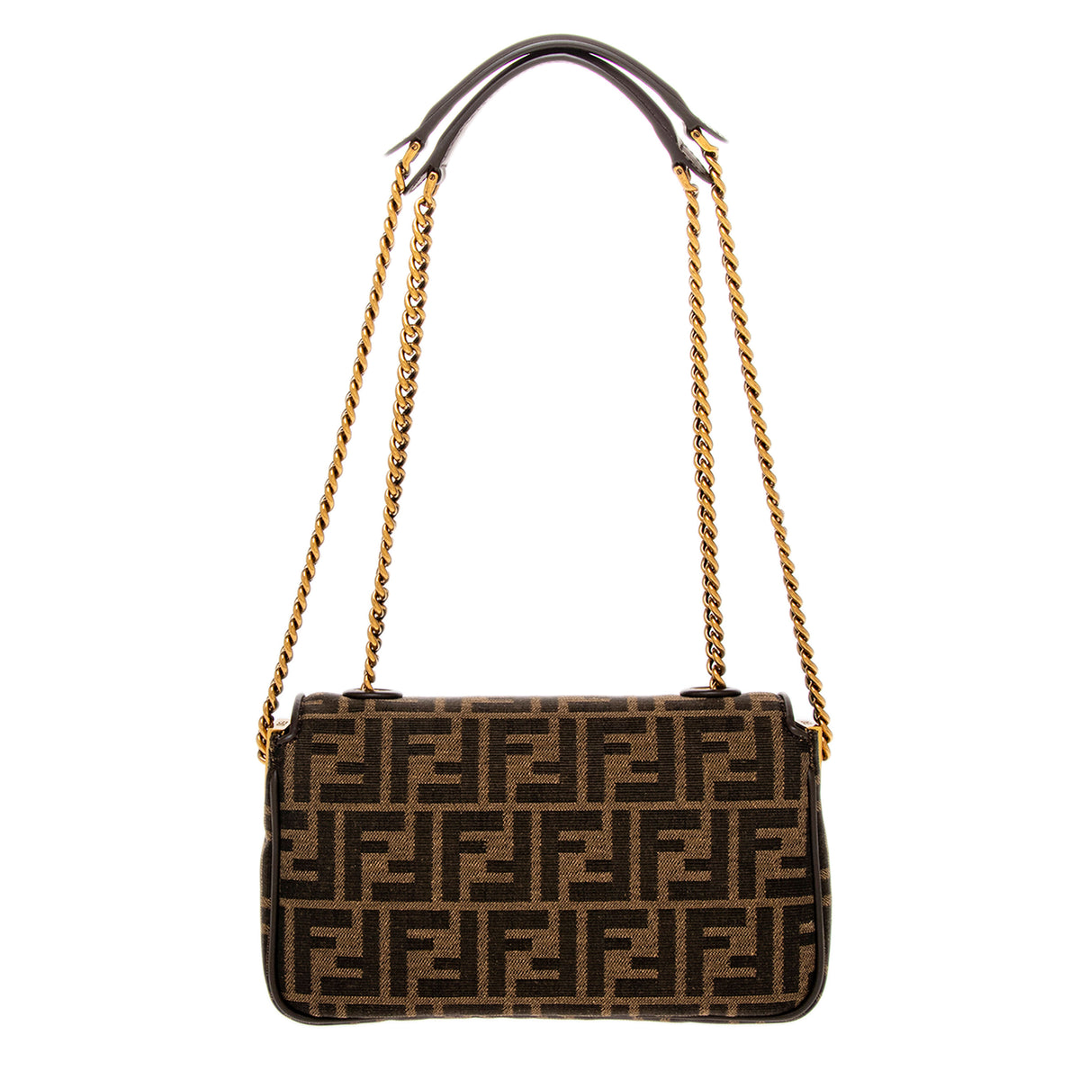 Brown FF Jacquard Midi Baguette Chain Bag