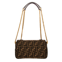 Brown FF Jacquard Midi Baguette Chain Bag