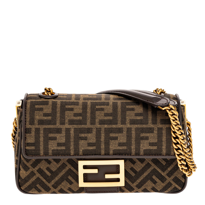 Brown FF Jacquard Midi Baguette Chain Bag