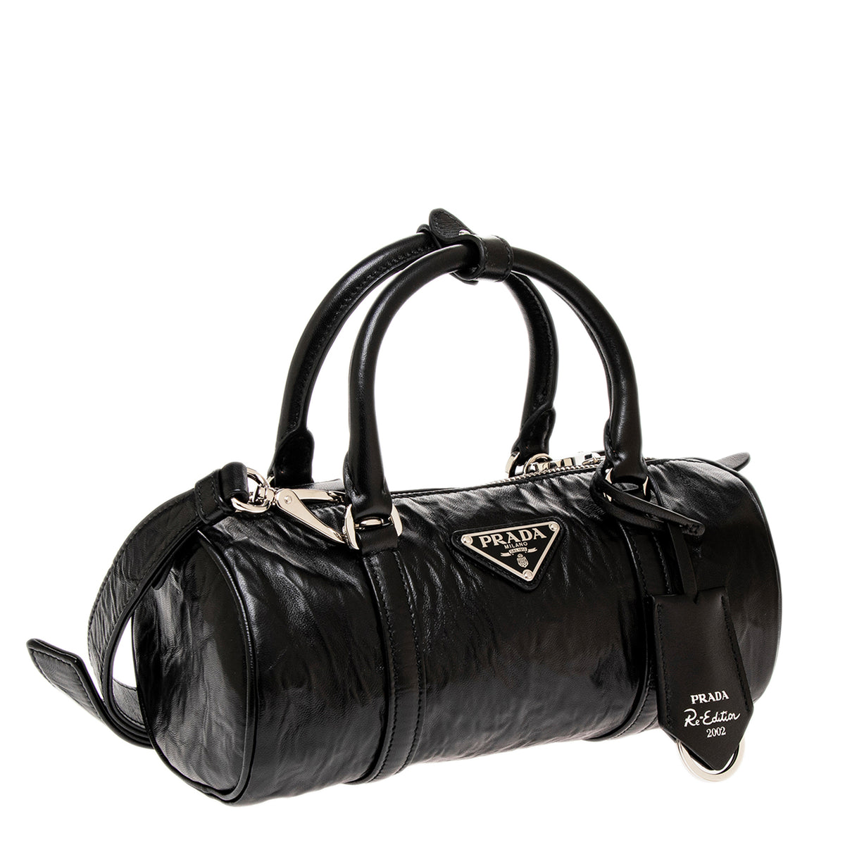 Black Antique Nappa Leather Bowling Bag