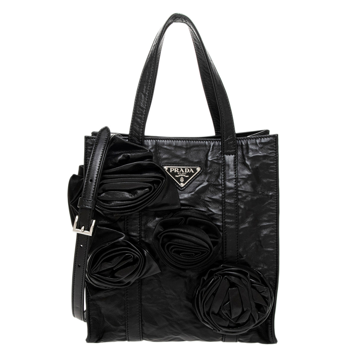 Black Antique Nappa Flowers Mini Tote