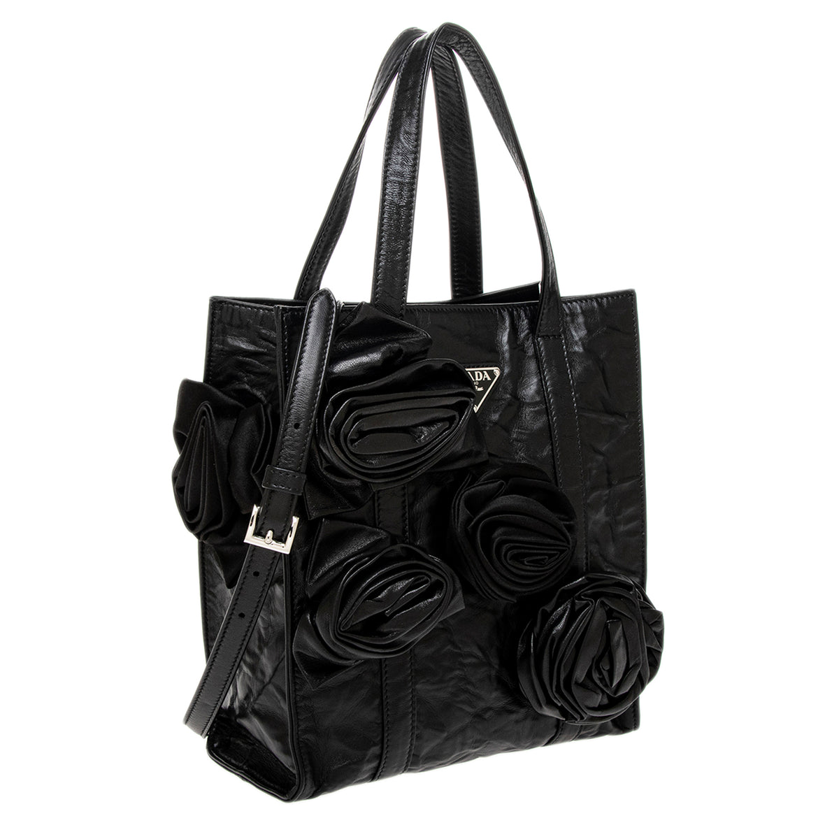 Black Antique Nappa Flowers Mini Tote