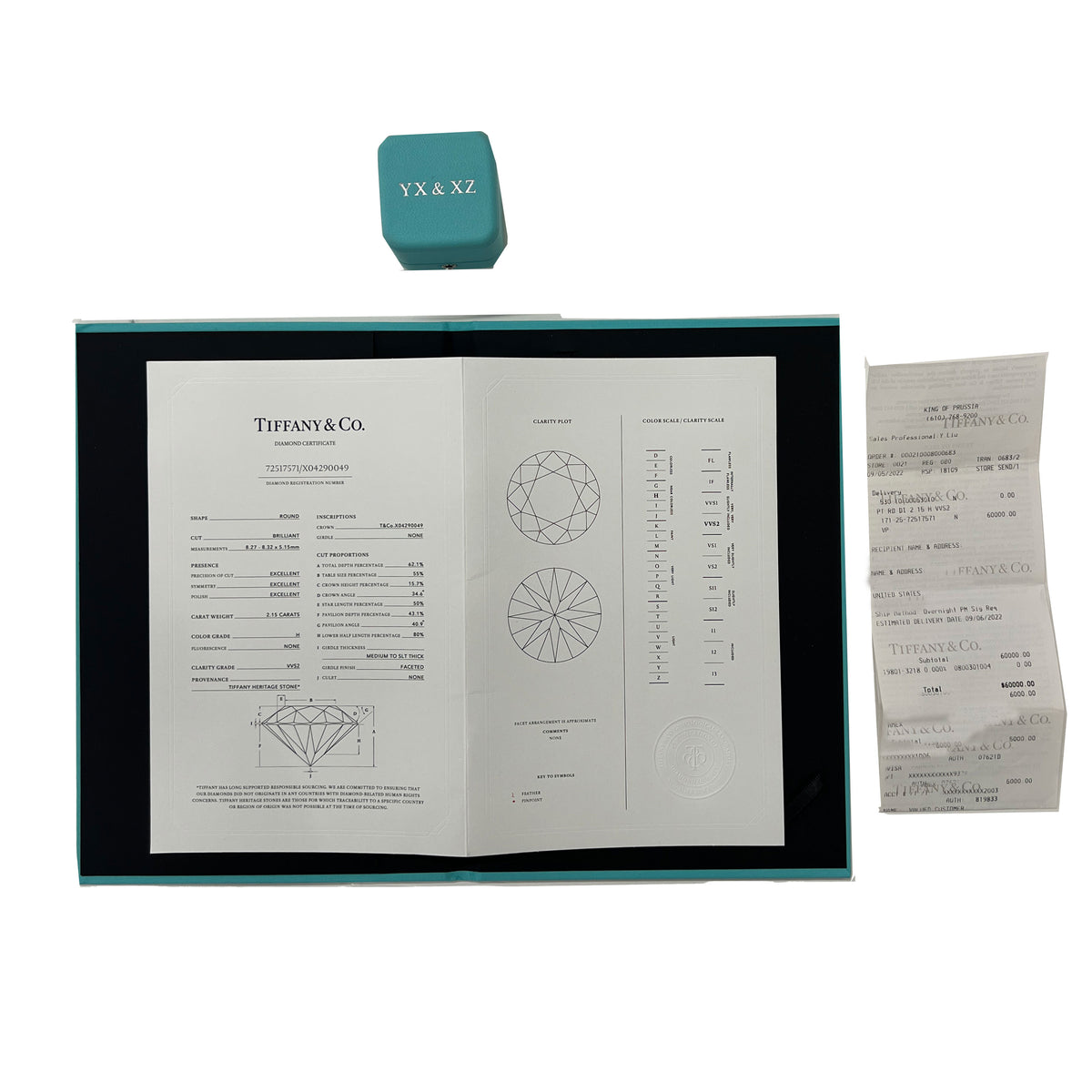 Tiffany Solitaire Engagement Ring in Platinum H VVS2 2.15 CTW