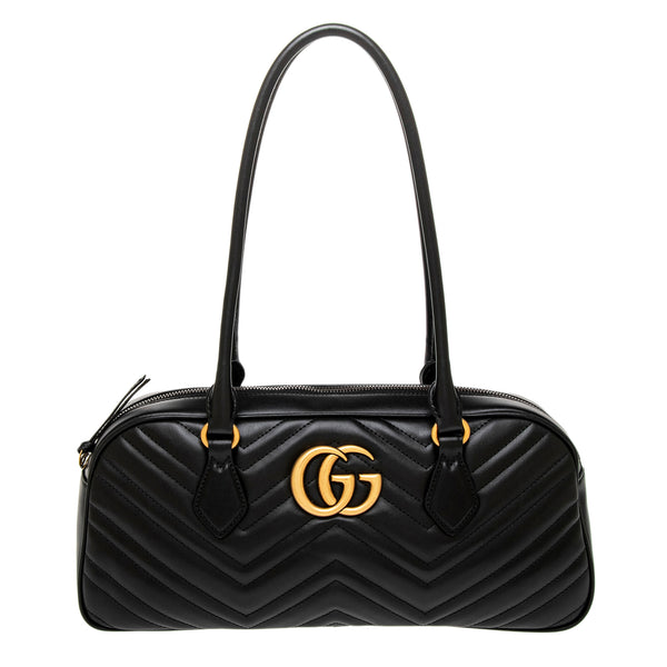 Gucci Black Matelasse Calfskin GG Marmont Medium Top Handle