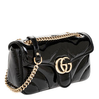 Black Patent Small GG Marmont Shoulder