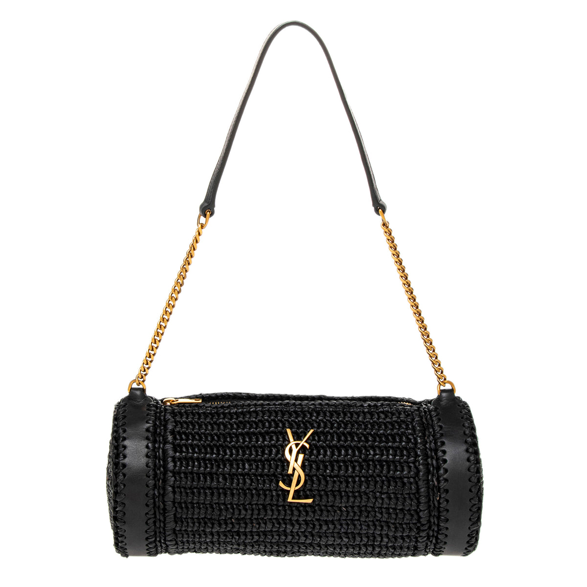 Black Raffia Small Cassandre Cylinder Bag