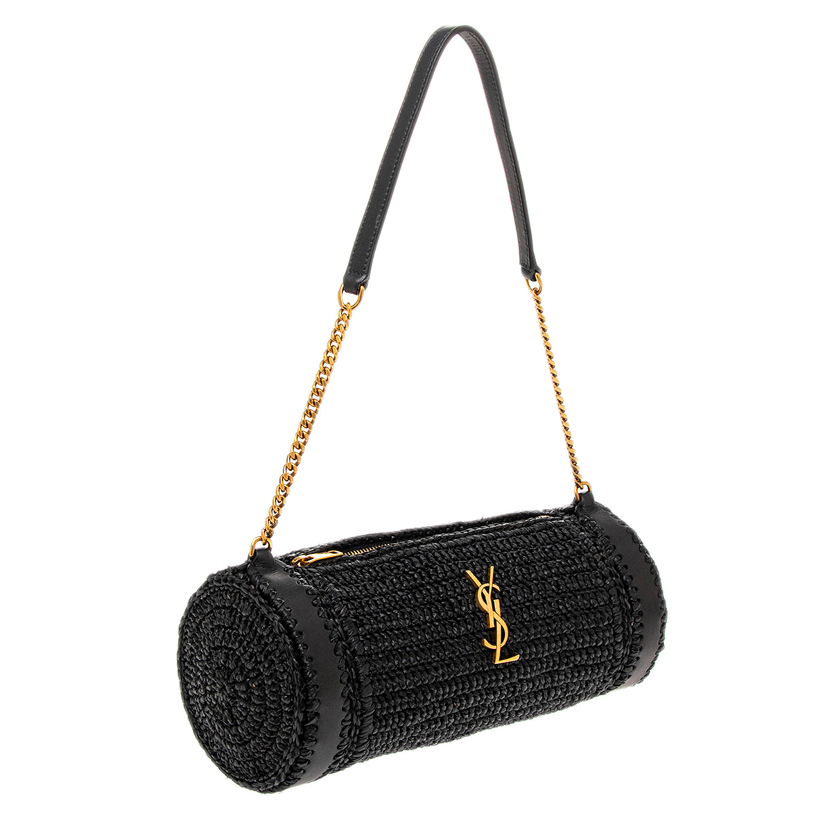 Black Raffia Small Cassandre Cylinder Bag