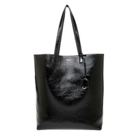 Black Crinkled Leather Bold Shopping Bag