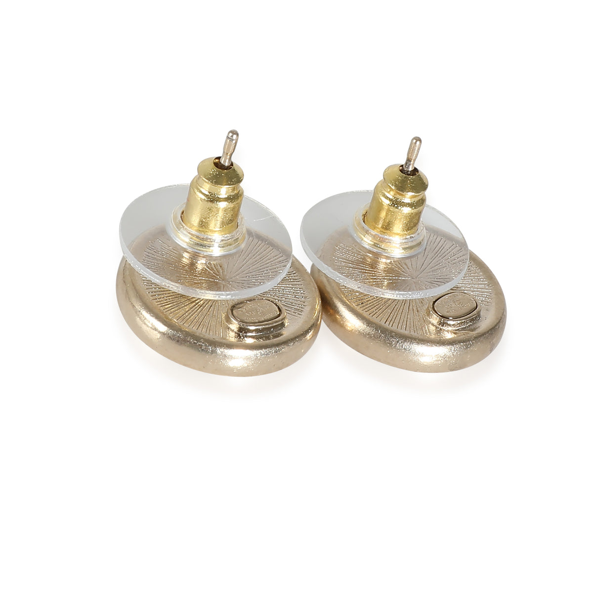 Round CC Earrings with Strass Gold Plated
