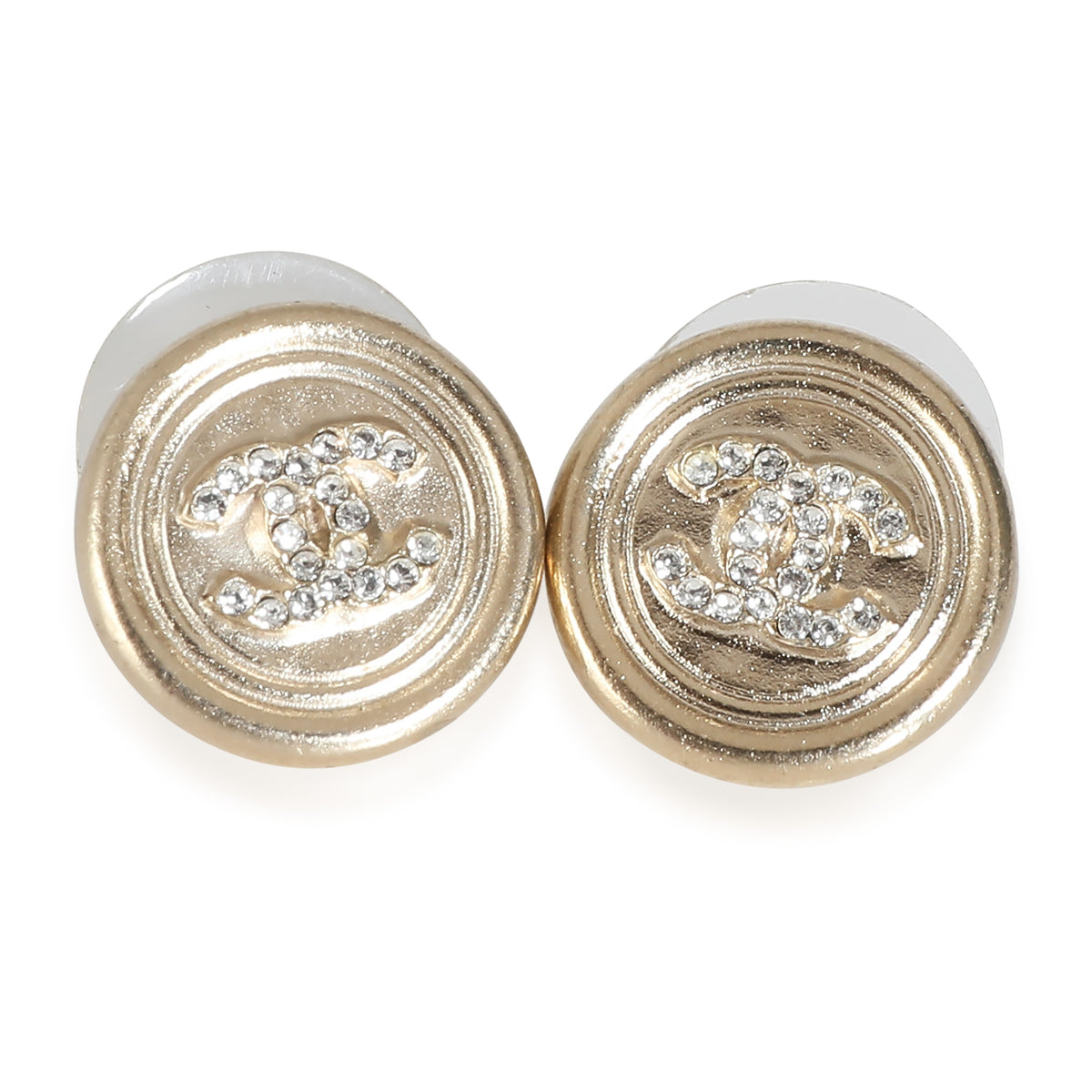 Round CC Earrings with Strass Gold Plated