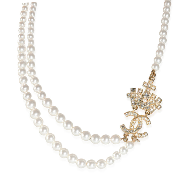 2021 Faux Pearl & Strass CC Necklace in Gold Plated