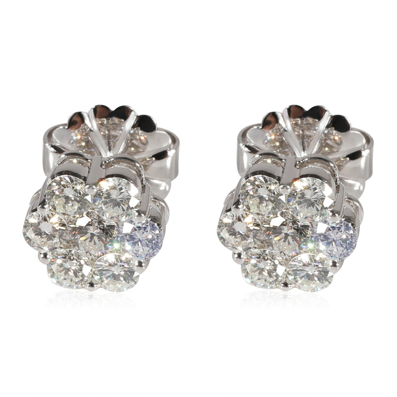 Diamond Cluster Earrings in 14K White Gold 1.37 CTW