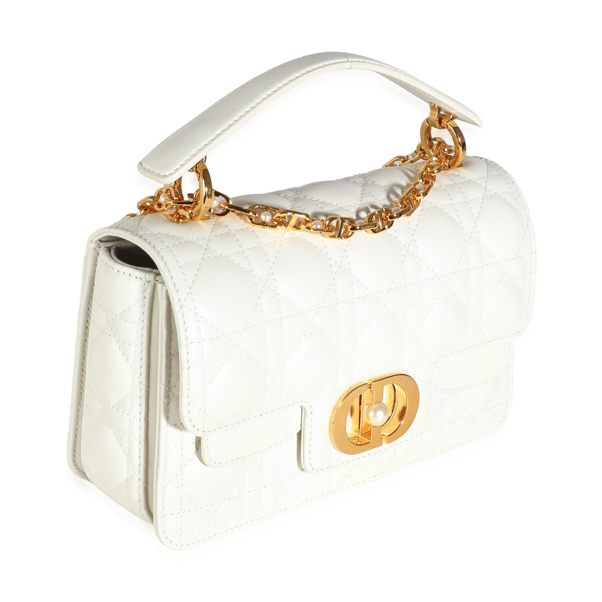 Latte Lambskin Cannage Small Jolie Top Handle Bag