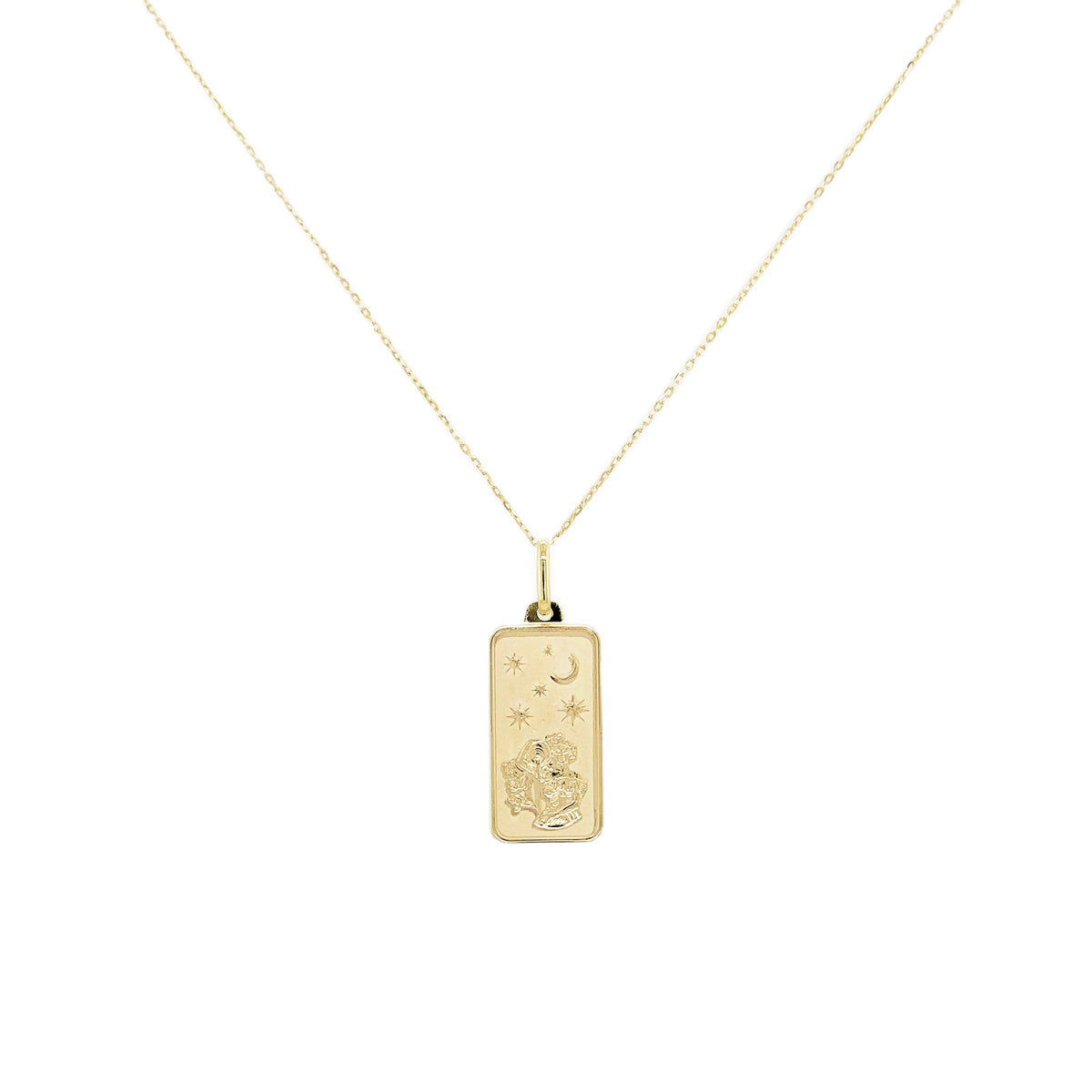 Aquarius Zodiac Dog Tag Necklace in 14K Yellow Gold