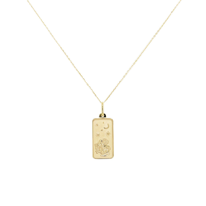 Aquarius Zodiac Dog Tag Necklace in 14K Yellow Gold