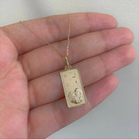 Aquarius Zodiac Dog Tag Necklace in 14K Yellow Gold