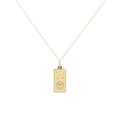 Cancer Zodiac Dog Tag Necklace in 14K Yellow Gold