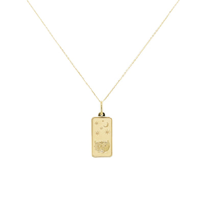 Taurus Zodiac Dog Tag Necklace in 14K Yellow Gold