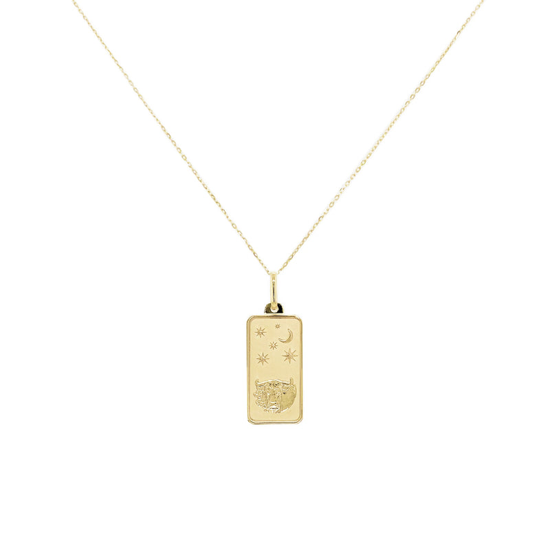 Taurus Zodiac Dog Tag Necklace in 14K Yellow Gold