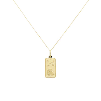 Gemini Zodiac Dog Tag Necklace in 14K Yellow Gold