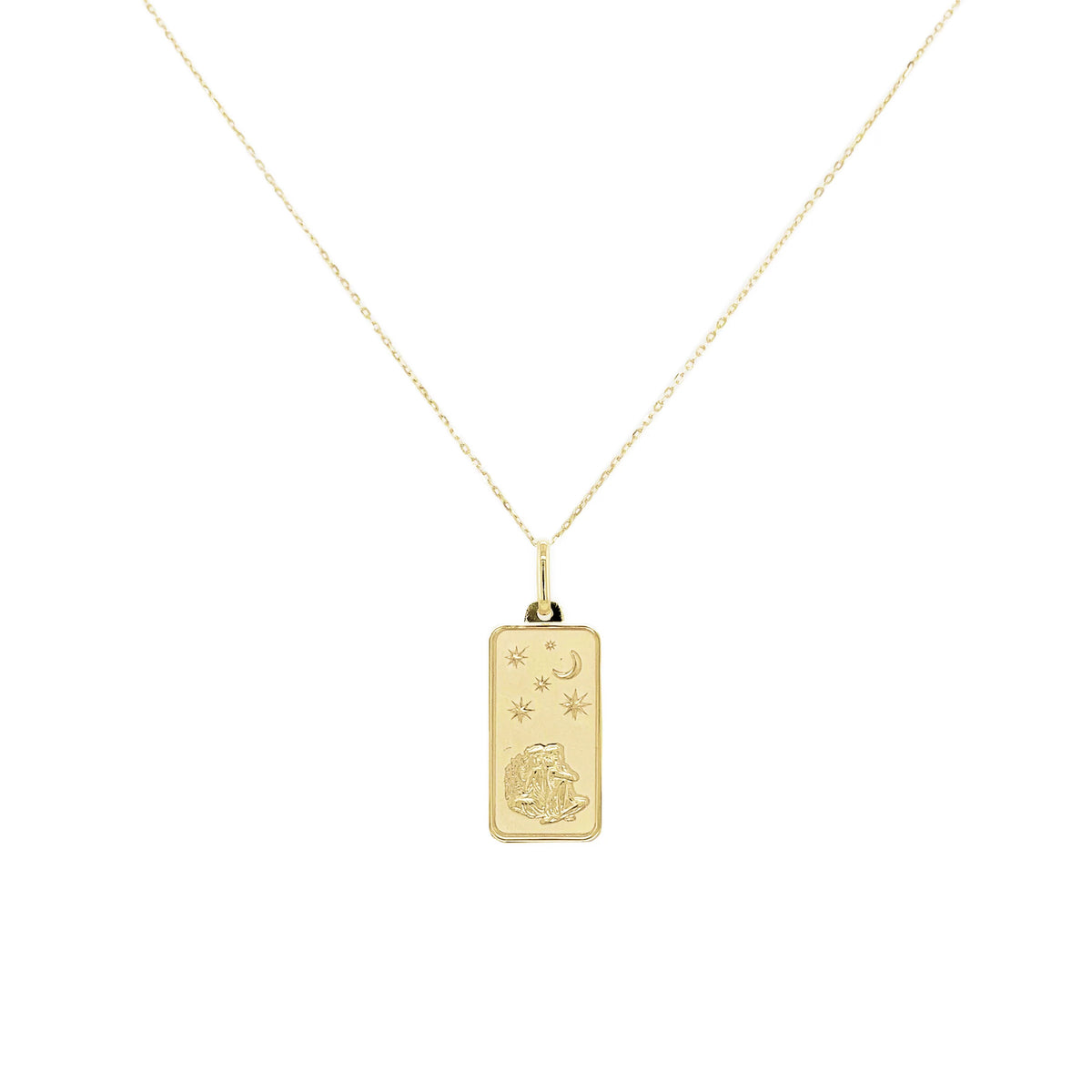 Gemini Zodiac Dog Tag Necklace in 14K Yellow Gold