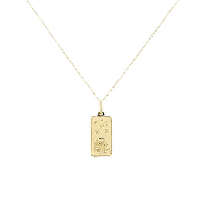 Gemini Zodiac Dog Tag Necklace in 14K Yellow Gold