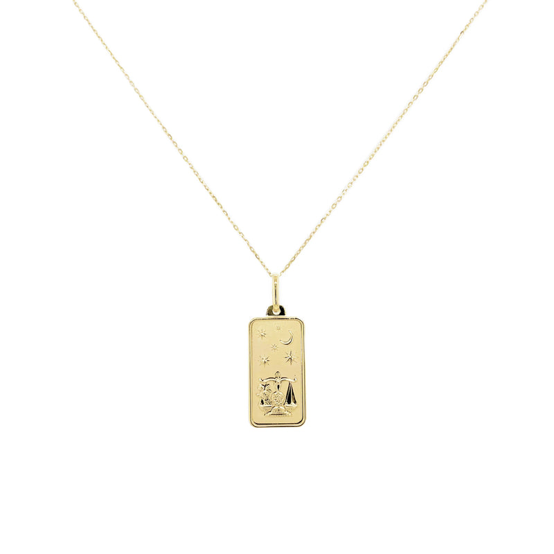 Libra Zodiac Dog Tag Necklace in 14K Yellow Gold