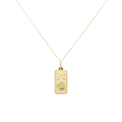 Sagittarius Zodiac Dog Tag Necklace in 14K Yellow Gold