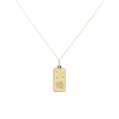 Virgo Zodiac Dog Tag Necklace in 14K Yellow Gold