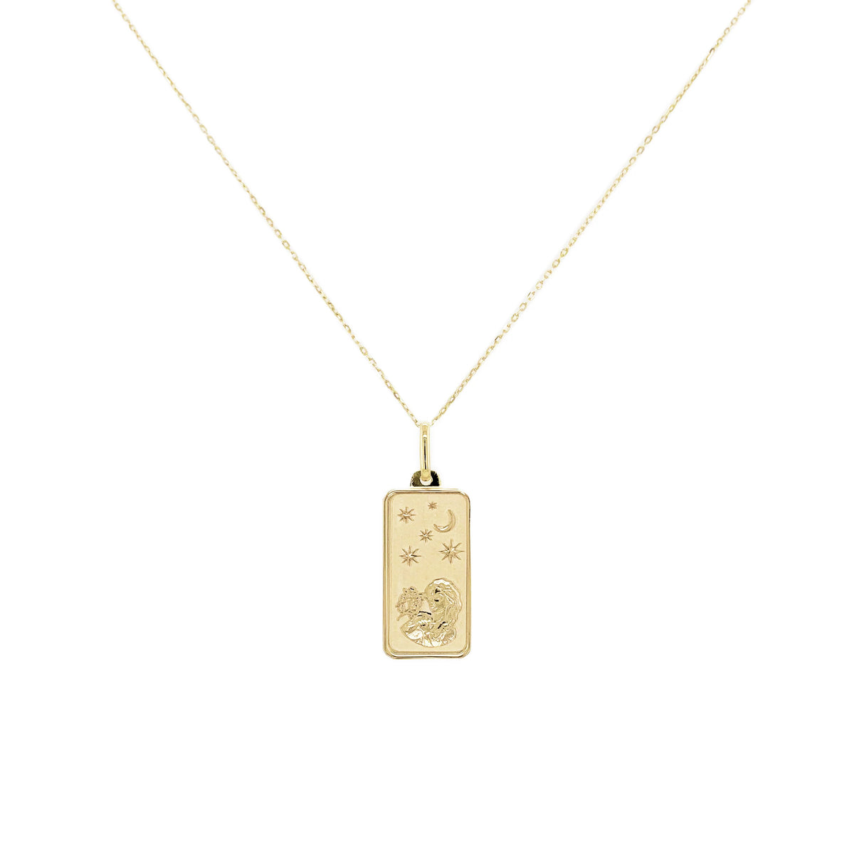 Virgo Zodiac Dog Tag Necklace in 14K Yellow Gold