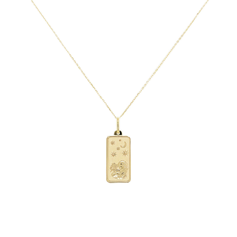 Virgo Zodiac Dog Tag Necklace in 14K Yellow Gold