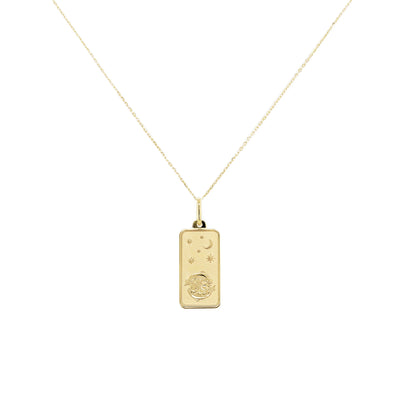 Pisces Zodiac Dog Tag Necklace in 14K Yellow Gold