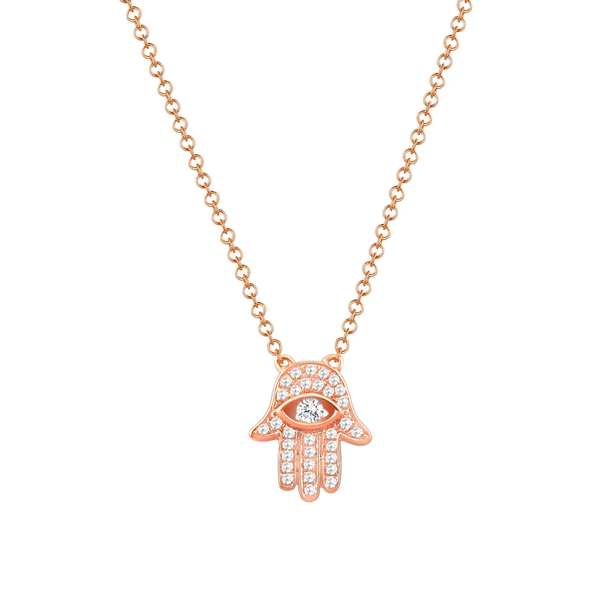 Diamond Evil Eye Hamsa Necklace in 14K Rose Gold (0.11 CTW)