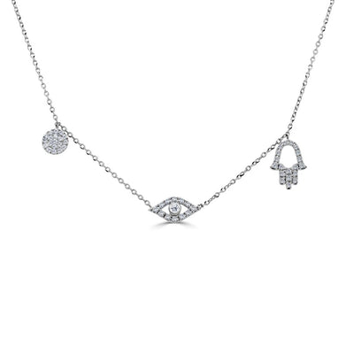 Diamond Evil Eye Charm Necklace in 14K White Gold (0.23 CTW)