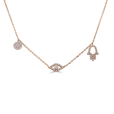 Diamond Evil Eye Charm Necklace in 14K Rose Gold (0.23 CTW)