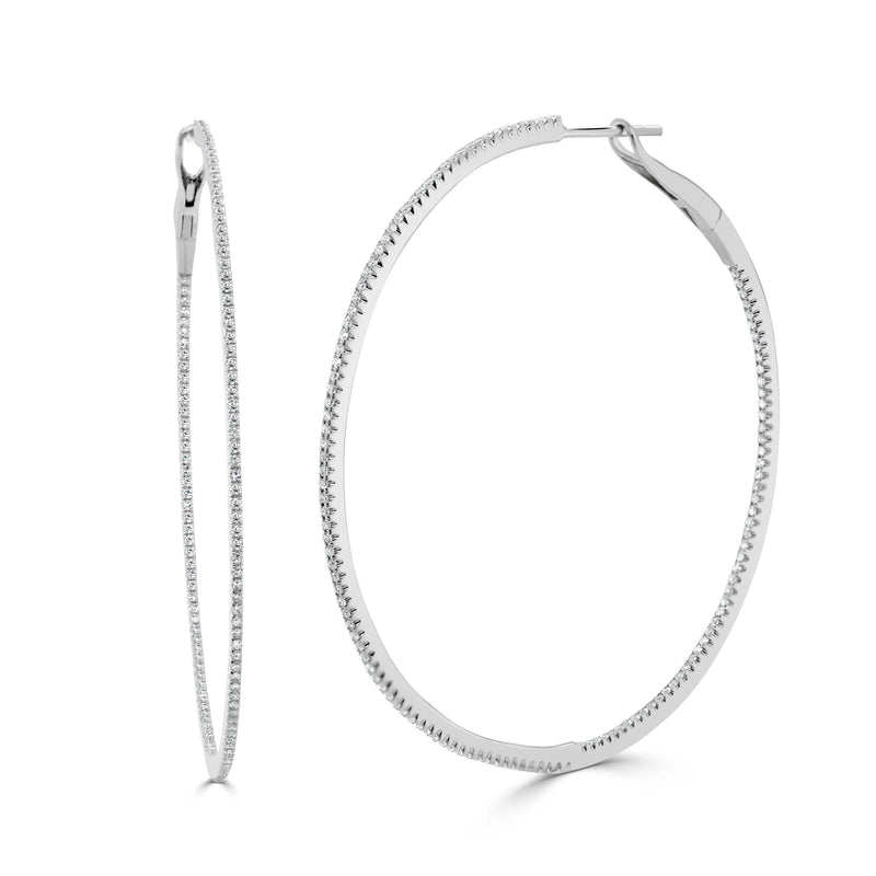 Diamond Skinny Hoop Earrings in 14K White Gold (0.68 CTW)