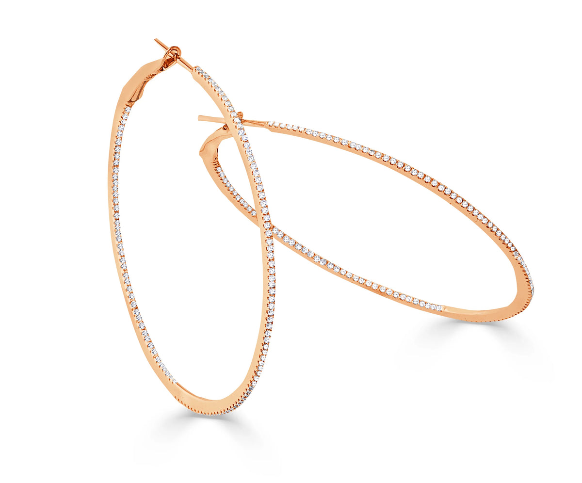 Diamond Skinny Hoop Earrings in 14K Rose Gold (0.68 CTW)