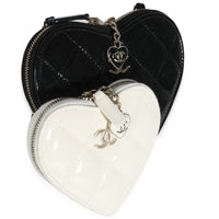 Black White Quilted Patent Heart Clutch With Chain