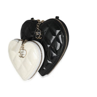 Black White Quilted Patent Heart Clutch With Chain