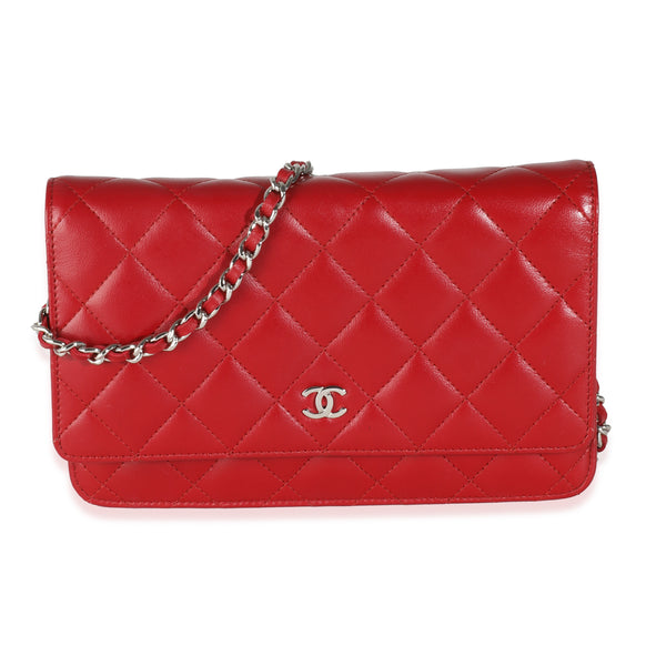 Red Quilted Lambskin Classic Wallet On Chain