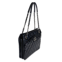 Navy Quilted Patent Small Chanel 3 Shopping Tote