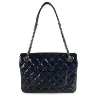 Navy Quilted Patent Small Chanel 3 Shopping Tote