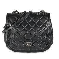 Black Quilted Lambskin Paris Salzburg Saddle Crossbody