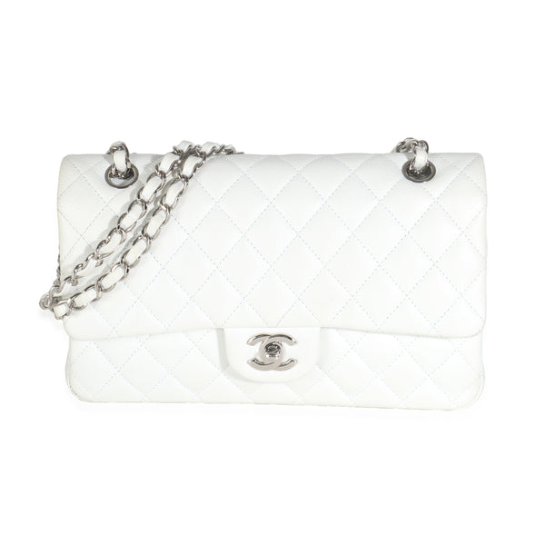 White Quilted Caviar Medium Classic Double Flap Bag