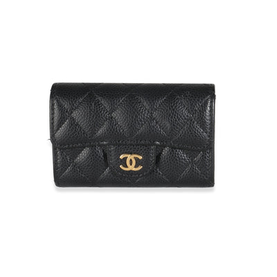 Black Quilted Caviar Classic Flap Card Holder