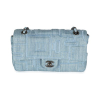 Blue Denim Embroidered Perfume Bottle Medium Single Flap Bag